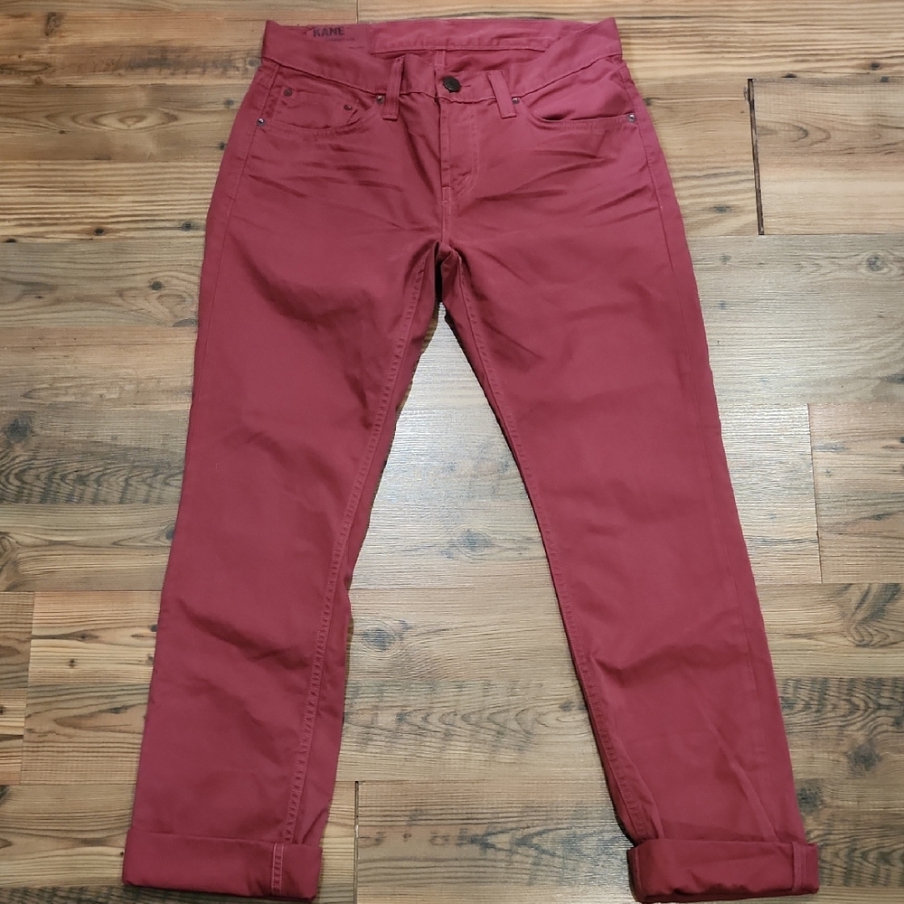 NEW J Brand Mens Kane Slim Straight Fit Leg Art Fire Red Rolled‎ Chinos 30
